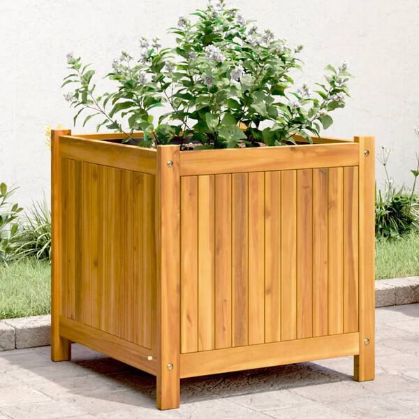vidaXL Vaso/floreira de jardim com forro 50x50x50 cm ac&aacute;cia maci&ccedil;a