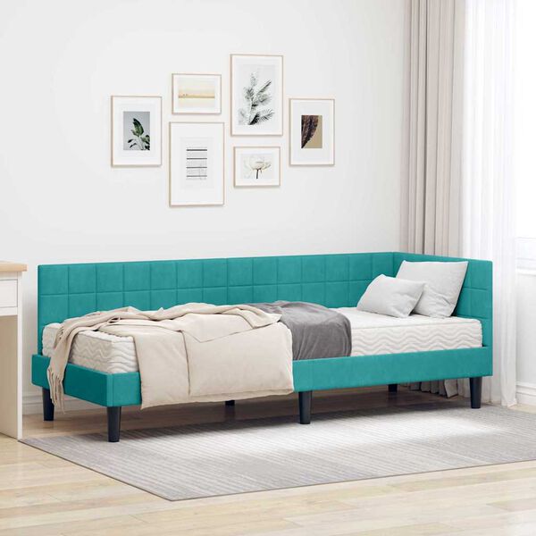 vidaXL Estrutura de Cama de Canto com Colch&atilde;o 2 pcs Turquesa Veludo