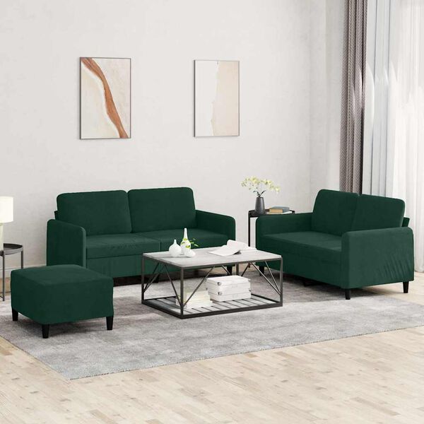 vidaXL 3 pcs conjunto de sof&aacute;s veludo verde-escuro