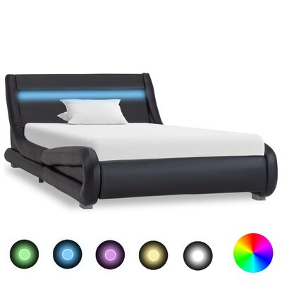 vidaXL Estrutura de cama c/ LED 90x200 cm couro artificial preto