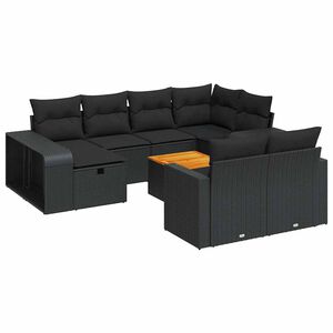 vidaXL 11 pcs conjunto sof&aacute;s de jardim c/ almofad&otilde;es vime PE preto