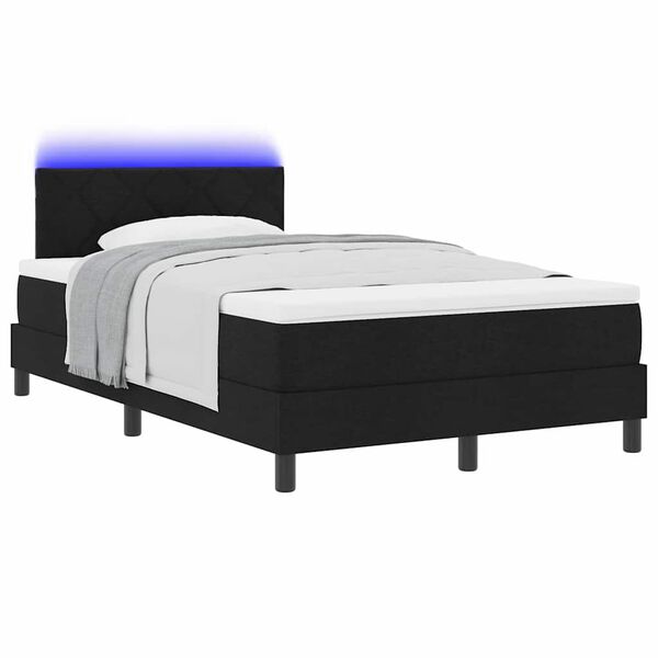 vidaXL Cama Box com colch&atilde;o com led Preto 120 x 190 cm tecido