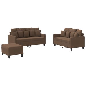 vidaXL 3 pcs conjunto de sof&aacute;s com almofad&otilde;es tecido castanho
