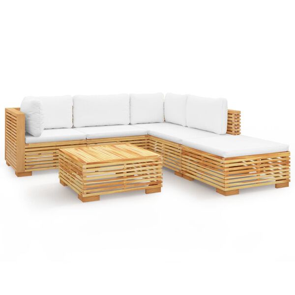 vidaXL 6 pcs conjunto lounge jardim c/ almofad&otilde;es madeira teca maci&ccedil;a