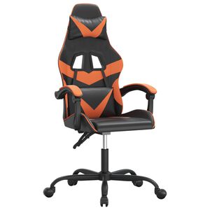 vidaXL Cadeira gaming girat&oacute;ria couro artificial preto e laranja