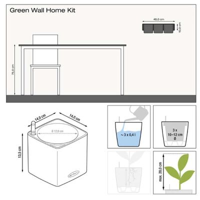 LECHUZA Vasos 3 pcs Green Wall Home Kit ardósia