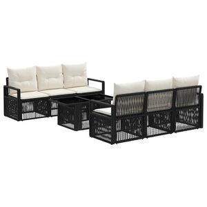 vidaXL Conjunto de Sof&aacute; de Jardim 7 unid. Preto e Branco Creme vime PE