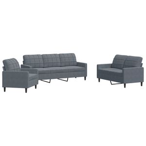 vidaXL 3 pcs conjunto de sof&aacute;s com almofad&otilde;es veludo cinzento-escuro