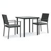 vidaXL 3 pcs conjunto de jantar p/ jardim c/ almofad&otilde;es vime PE e a&ccedil;o