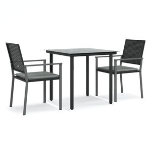 vidaXL 3 pcs conjunto de jantar p/ jardim c/ almofad&otilde;es vime PE e a&ccedil;o