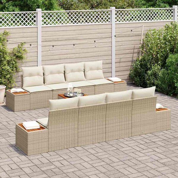 vidaXL Conjunto de Sof&aacute; de Jardim 9 pcs Bege Rattan Sint&eacute;tico