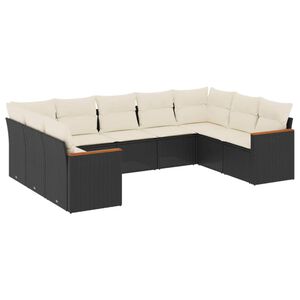 vidaXL 9 pcs conjunto de sof&aacute;s p/ jardim c/ almofad&otilde;es vime PE preto