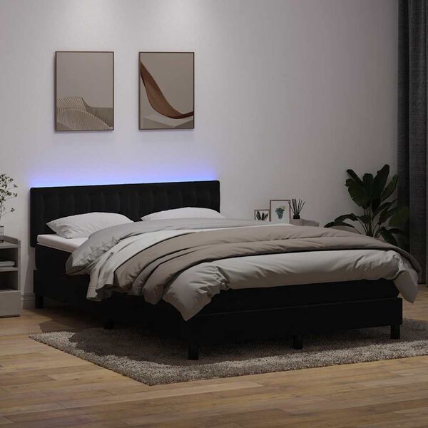 vidaXL Cama box spring c/ colch&atilde;o e LED 160x210 cm veludo preto