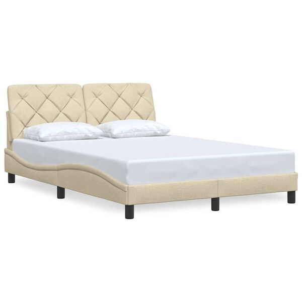 vidaXL Estrutura de cama sem colch&atilde;o 140x190 cm tecido cor creme
