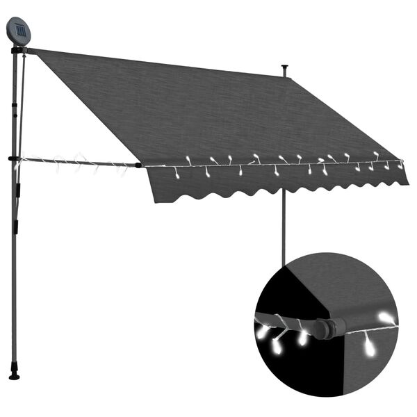 vidaXL Toldo retrátil manual com LED 300 cm antracite