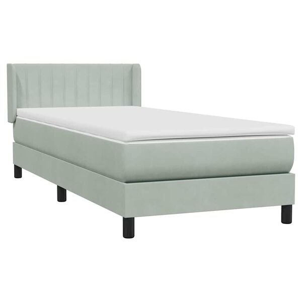 vidaXL Cama com molas/colch&atilde;o cinzento-claro 90x220 cm veludo
