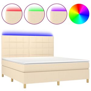 vidaXL Cama box spring c/ colch&atilde;o e LED 160x200 cm tecido cor creme