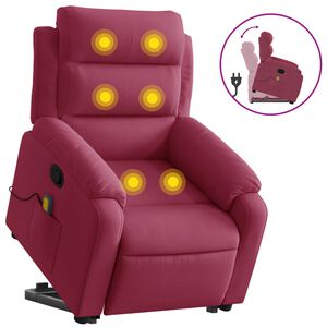 vidaXL Poltrona elevat&oacute;ria de massagens veludo vermelho tinto
