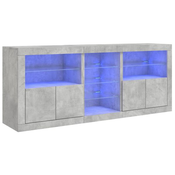 vidaXL Aparador com luzes LED 162x37x67 cm cinzento cimento