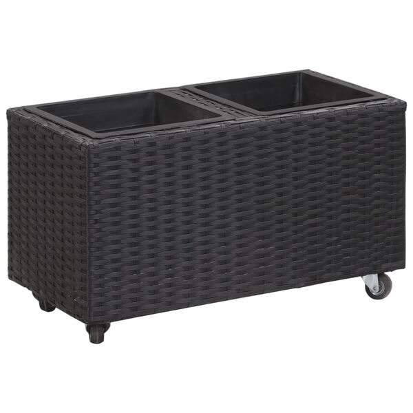 vidaXL Floreira com 2 vasos 60x30x36 cm vime PE preto