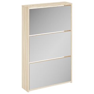 vidaXL Sapateira 3 divis&oacute;rias com espelho 63x17x102,5 cm carvalho