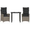 vidaXL 3 pcs conjunto de jantar p/ jardim c/ almofad&otilde;es vime PE cinza