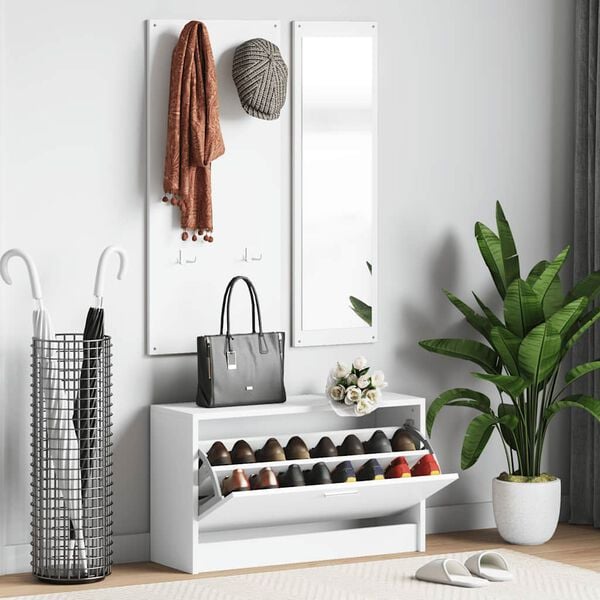 vidaXL Conjunto de sapateira 3 em 1 derivados madeira branco