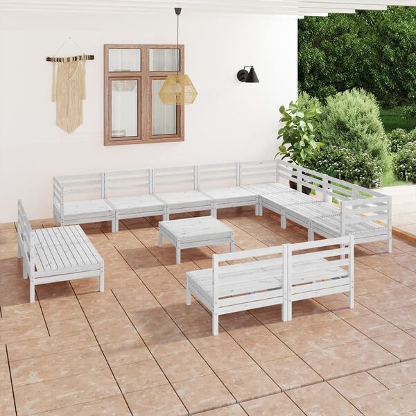 vidaXL 13 pcs conjunto lounge de jardim pinho maci&ccedil;o branco