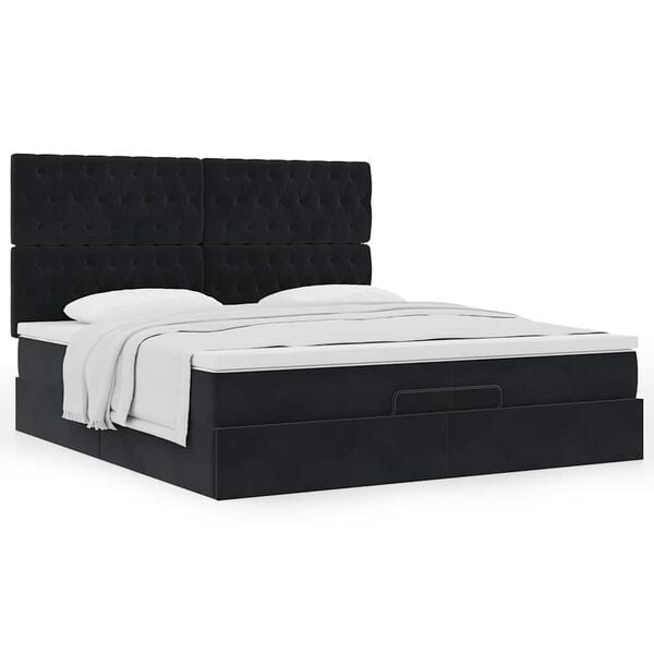 vidaXL Estrutura de cama otomana com colch&otilde;es 200x200cm veludo preto