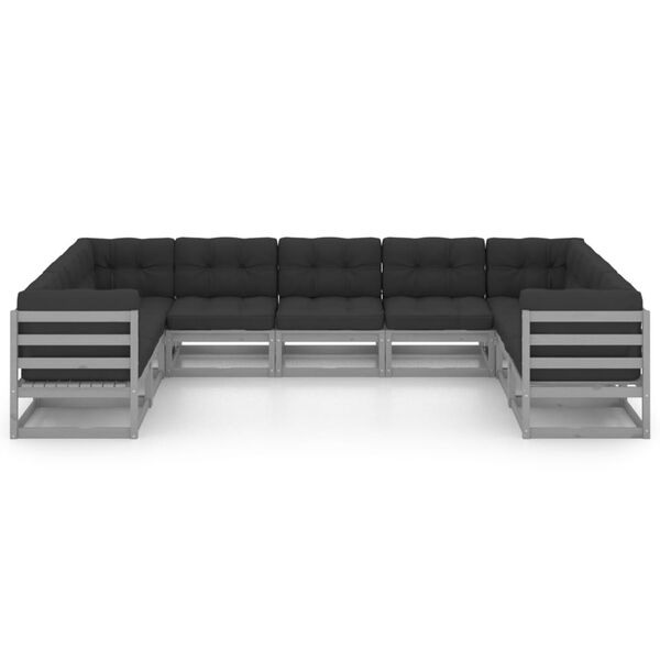 vidaXL 9pcs conjunto lounge de jardim c/ almofad&otilde;es pinho maci&ccedil;o cinza
