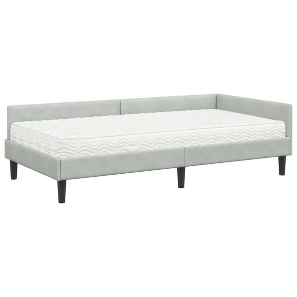 vidaXL Estrutura de Cama de Canto com Colch&atilde;o 2 pcs Cinzento-claro