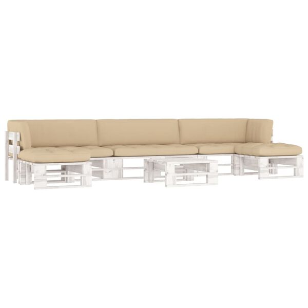 vidaXL 6 pcs conj. lounge paletes + almofad&otilde;es pinho impregnado branco