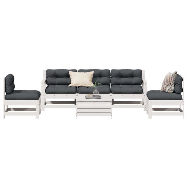 vidaXL 6 pcs conjunto lounge jardim c/ almofad&otilde;es pinho maci&ccedil;o branco