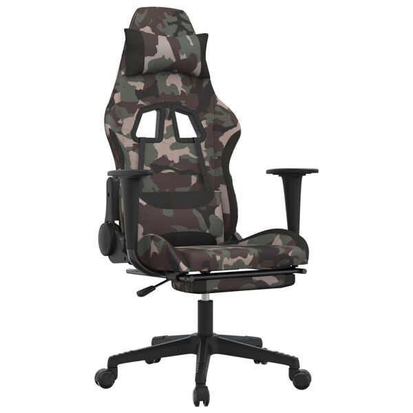 vidaxL Cadeira de gaming com apoio de p&eacute;s tecido Preto e camuflagem