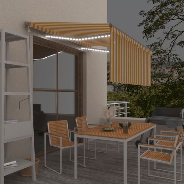 vidaXL Toldo autom. c/ estore/LED/sensor vento 3x2,5m amarelo/branco