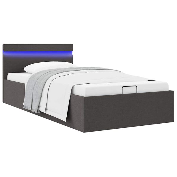 vidaXL Cama hidr&aacute;ulica c/ arruma&ccedil;&atilde;o LED 100x200cm tecido cinza-escuro