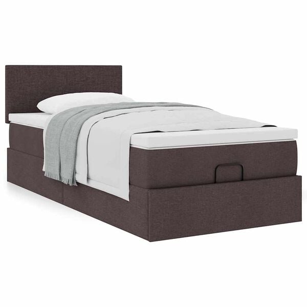 vidaXL Cama otomana com colchão 90x200 cm tecido castanho escuro