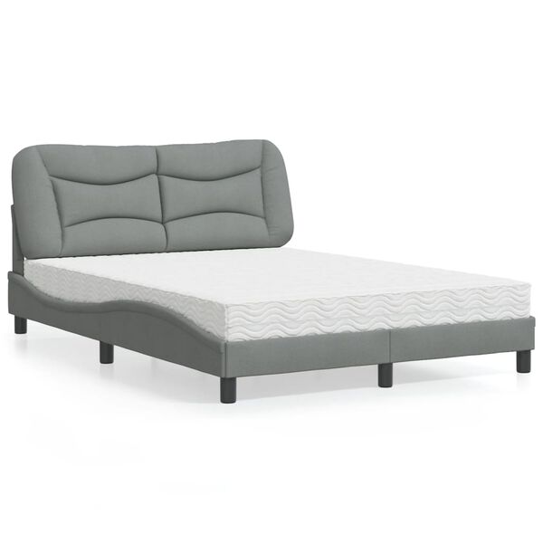 vidaXL Cama com colchão Hvar 140x190 cm tecido cinzento-claro