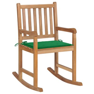 vidaXL Cadeira de baloiço com almofadão verde teca maciça