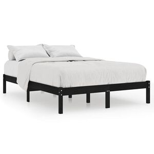 vidaXL Estrutura de cama casal 135x190 cm madeira maci&ccedil;a preto