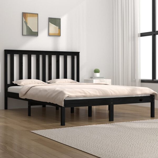 vidaXL Estrutura de cama 140x190 cm madeira de pinho maci&ccedil;a preto