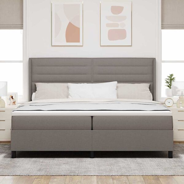 vidaXL Cama Box com colch&atilde;o Cinzento-acastanhado 200 x 200 cm tecido