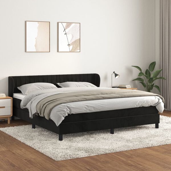 vidaXL Cama com molas/colch&atilde;o 160x200 cm veludo preto
