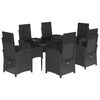 vidaXL 7 pcs conjunto de jantar p/ jardim c/ almofad&otilde;es vime PE preto