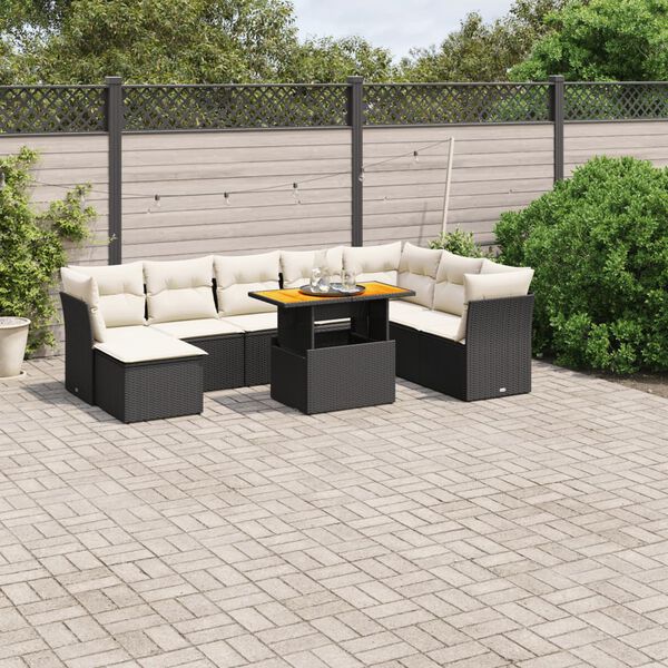 vidaXL 9 pcs conjunto de sof&aacute;s p/ jardim c/ almofad&otilde;es vime PE preto
