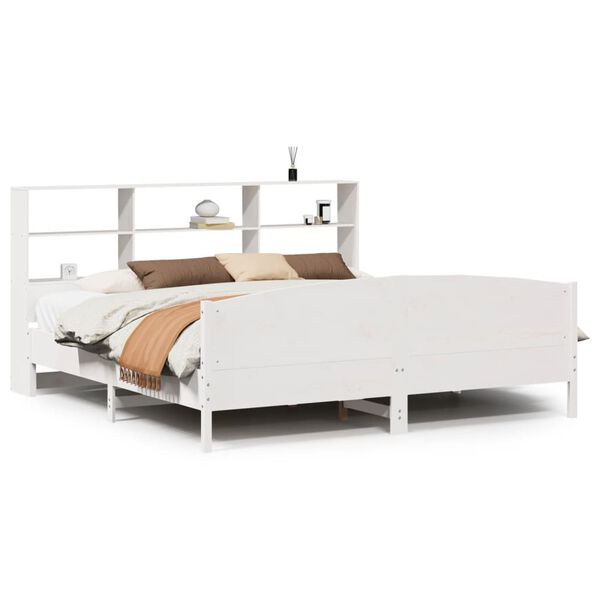 vidaXL Cama com estante sem colch&atilde;o 180x200 cm pinho maci&ccedil;o branco