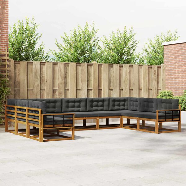 vidaXL Conjunto de Sof&aacute;s para Exterior 9 pcs Natural e Antracite