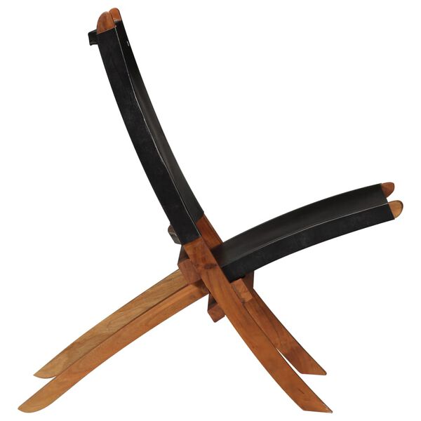 vidaXL Cadeira relaxante dobr&aacute;vel couro genu&iacute;no preto