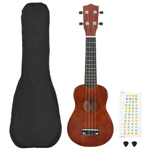 vidaXL Conjunto ukulele soprano infantil c/ saco madeira escura 21"