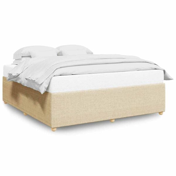 vidaXL Estrutura de cama sem colch&atilde;o 200x200 cm tecido cor creme